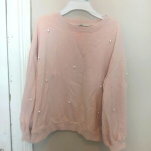 Zara Pink Pearl-Embellished Sweatshirt